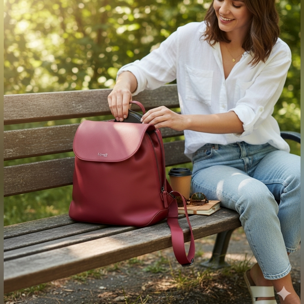 Lipault Plume Elegance Laptop Backpack Ruby